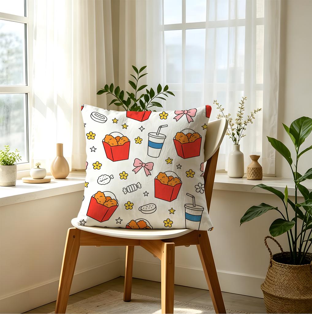 Fried Chicken Print Throw Pillow, 18.18Inch Cute Fast Food Cushion, Soft Polyester For Sofa/Bed/Car, Perfect Gift For Food Fans