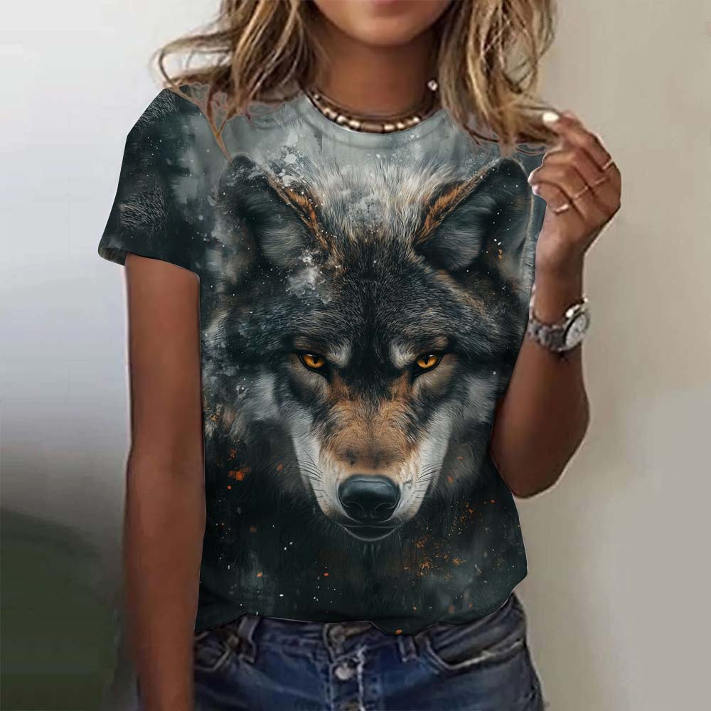 3D Printed Animal For Women Funny Wolf Pattern Summer New Harajuku Y2k Tops Loose Short Sleeves Clothes