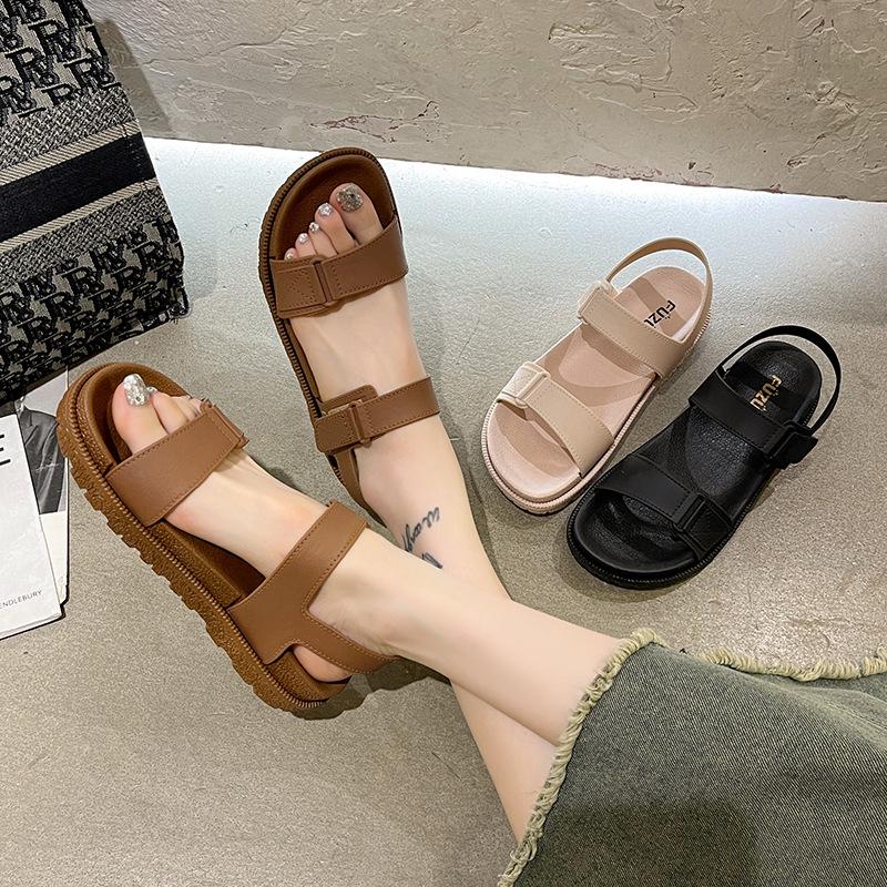 2024 Damen Sandalen im koreanischen Stil mit flachem Klettverschluss - Bequem, trendig römisches Ein-Riemen-Design für den Sommer