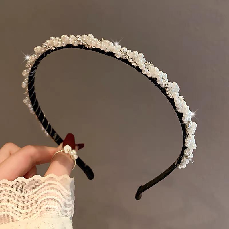 Pearl Headband Rhinestone Korean Headbands Fashion Bezel Hair Band For Women Sweet Non-slip Wash Face Hair Hoops Bezel Headwear
