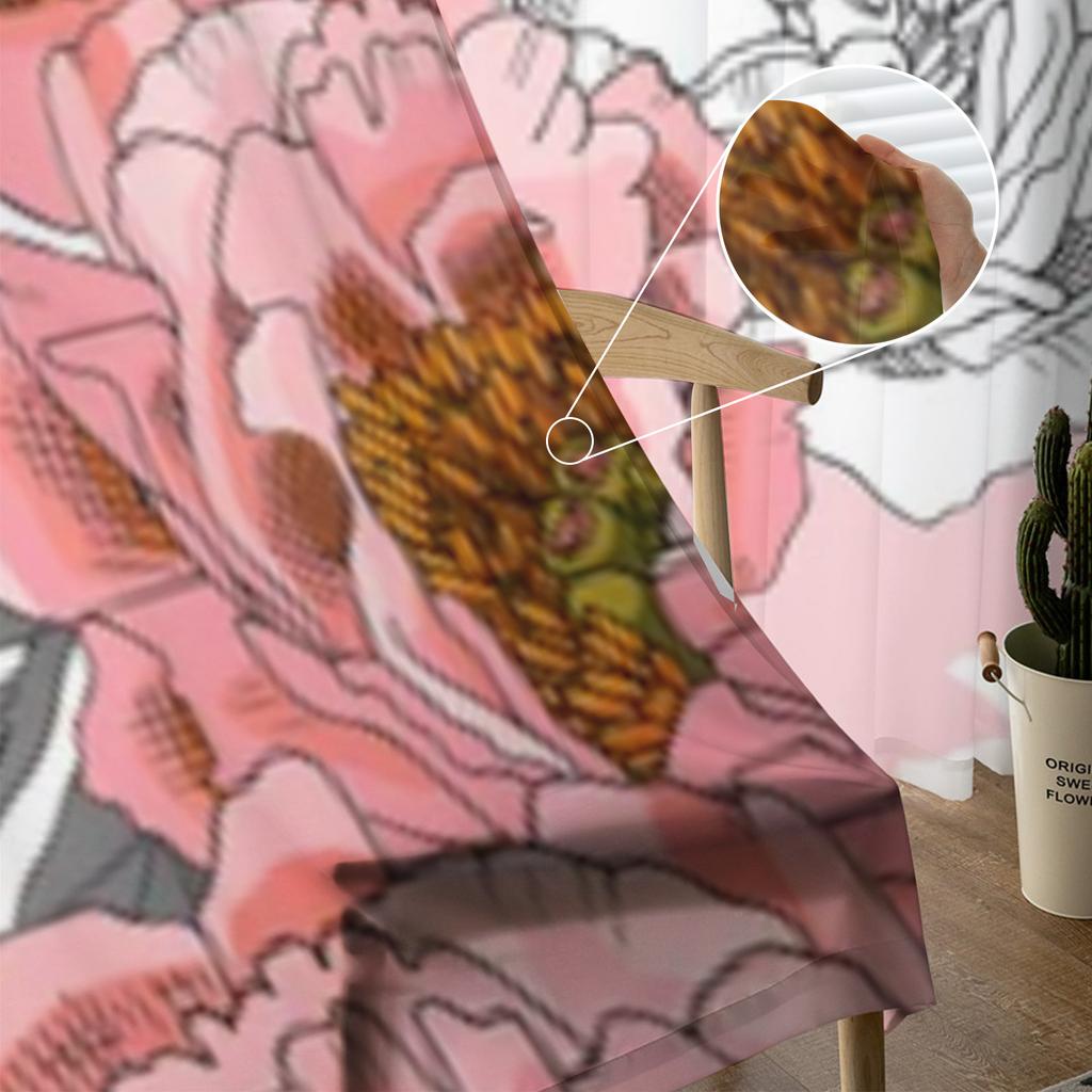 Sketch Flowers Chiffon Sheer Curtains For Living Room Bedroom Decoration Window Tulle Curtains Drapes