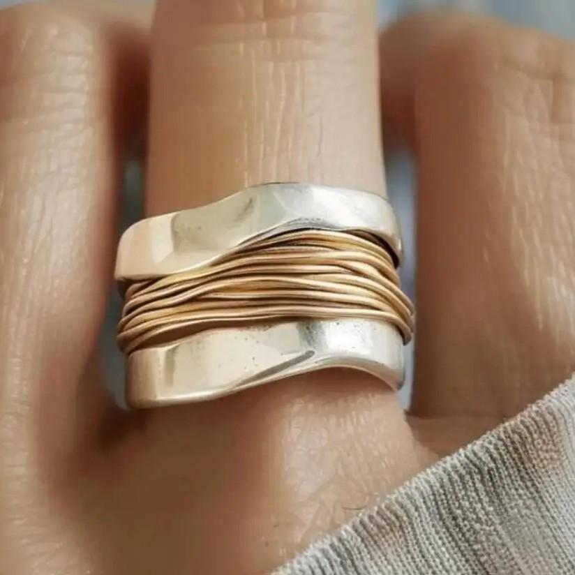 Gangdi Dwukolorowy Stalowy Pierścionek Unisex - Minimalistyczny Modny Design