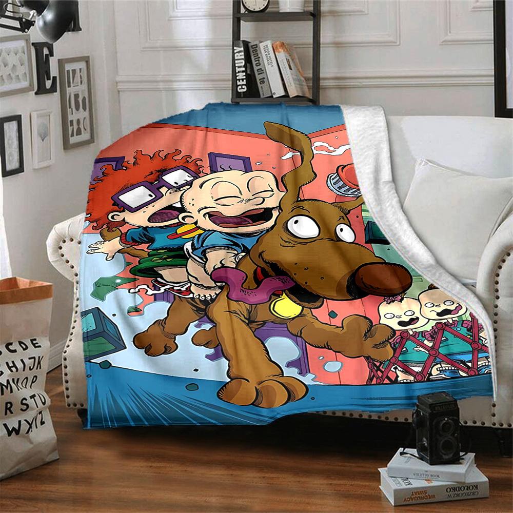 1pc Rugrats Characters Cozy Print Blanket Lightweight Warm Flannel Throw Blanket For Sofa, Bed, Living Room