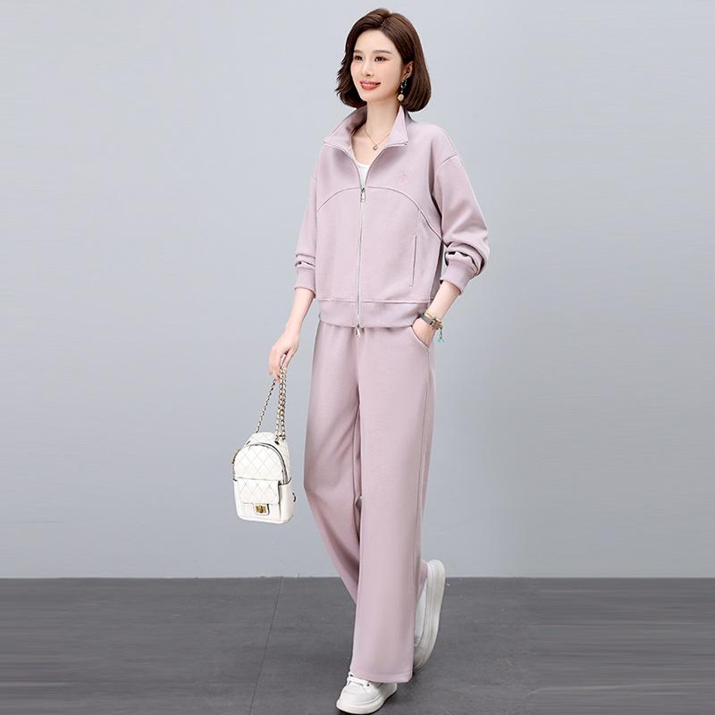 

Шикарный молодежный спортивный костюм для женщин среднего возраста - Кардиган с круглым вырезом и свитшот-двойка для весны и осени XXL фиолетовый/розовый