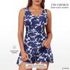 Costume da bagno intero da donna con scollo a V, stampato, conservativo, con gonna