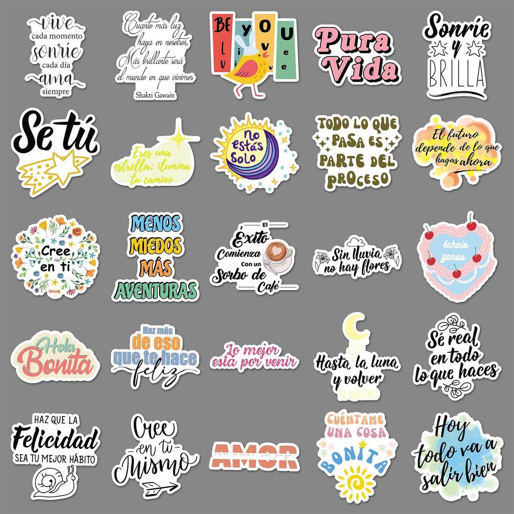 50 Motivational Spanish Stickers: Creative, Positive, Waterproof Slogans for Helmets, Cars, Journals, and Phones