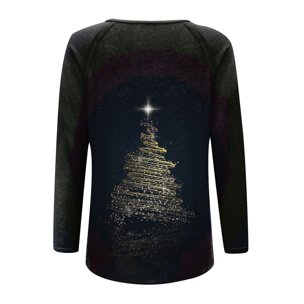Damen Casual Fashion Weihnachten Grafik Gedruckt Casual Print Langarm V-Ausschnitt Pullover Top Bluse
