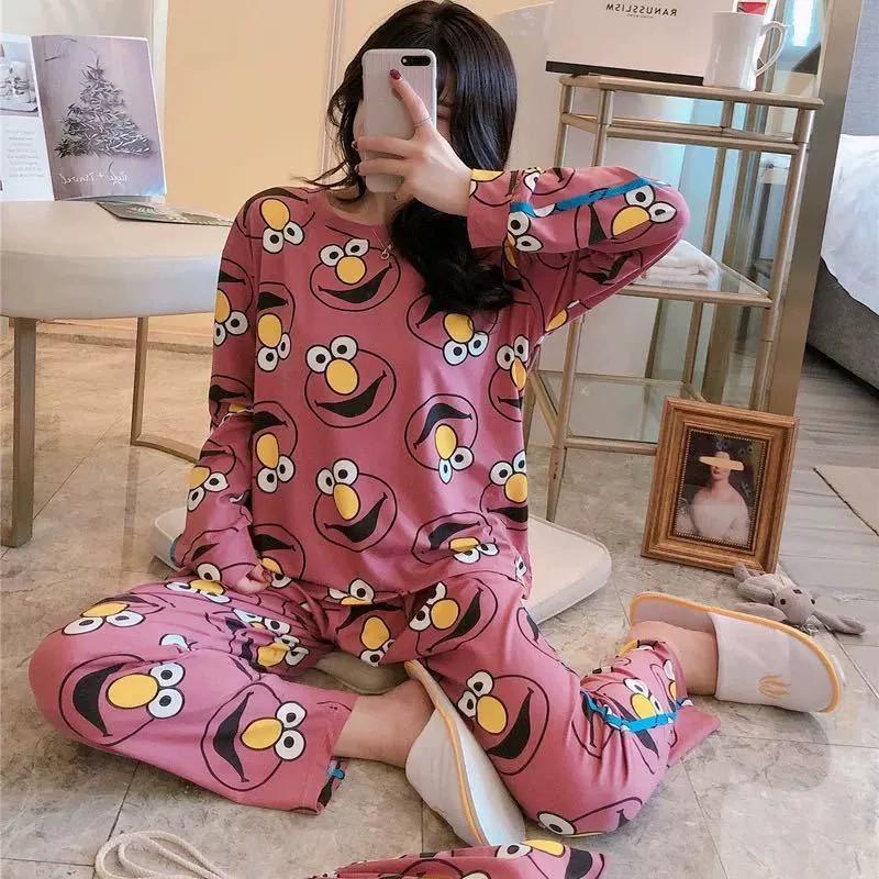 Women's Cute Cartoon Long Sleeve Pajama Set – Comfortable Thin Style for Spring, Autumn, and Winter, Wearable Outdoors