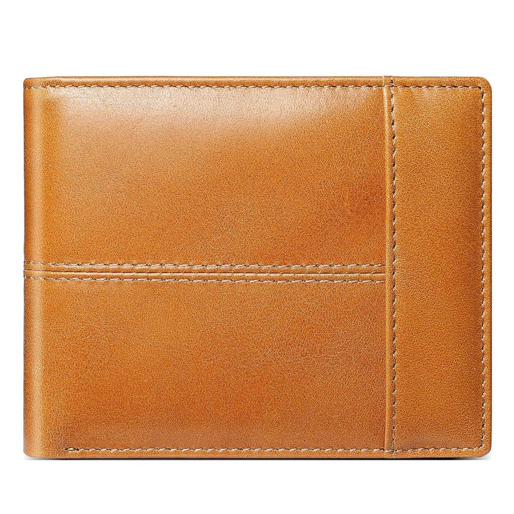 Genuine Leather Wallet Men RFID Blocking Oil Wax Cowhide Bifold Short Purse Large Capacity with Coin Pocket