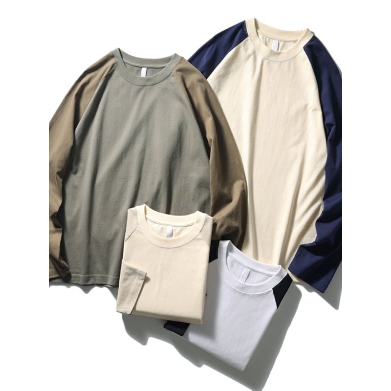 Amekaji American Retro Heavy Weight Contrast Color Raglan Long Sleeves T-shirt Men's Export Cattle Goods Bottoming Shirt Cotton T-shirt