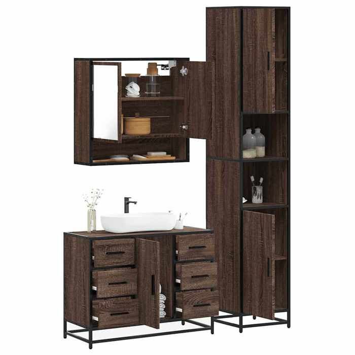 VidaXL 3-piece Bathroom Furniture Set Brown Oak, Bathroom Cabinet, Toilet Storage Cabinet, 3301114