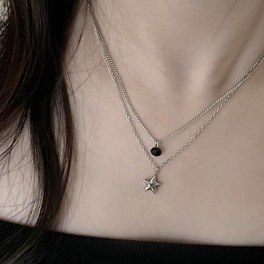 Women's Surgical Steel Layered Bead Star Necklace
