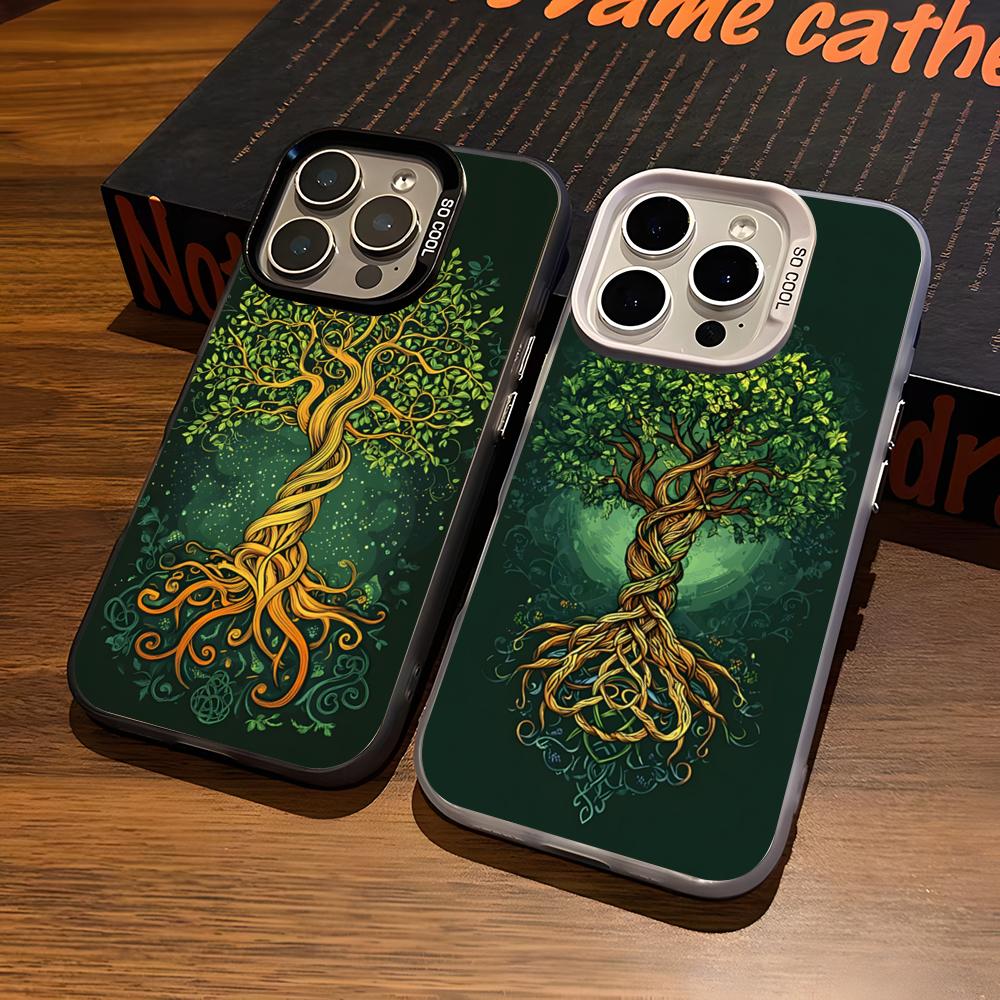 World Life Tree Phone Case For IPhone17 Air 16 15 14 Plus 13 12 11 Pro 7 8 XS Max XR Silver Black Bumper Case