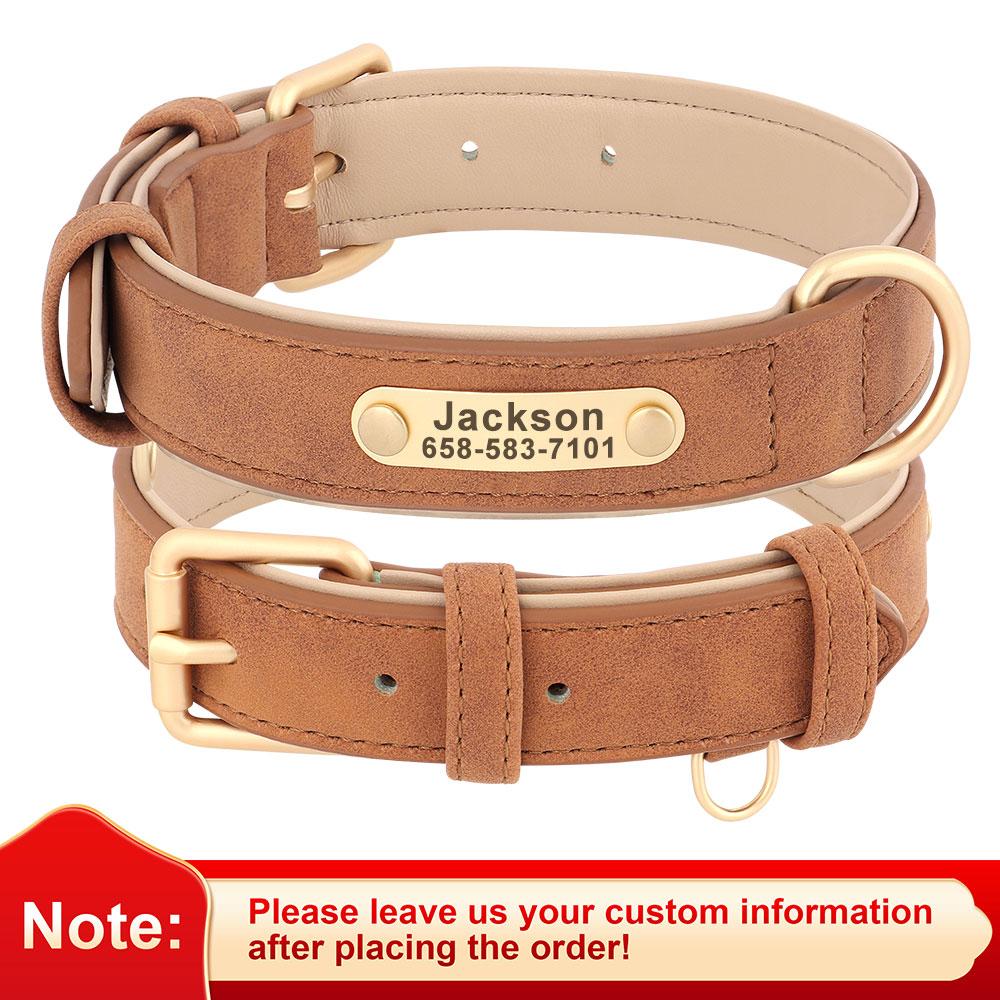 Personalized Dog Collar Leash PU Leather Dog Collars Pet Walking Lead Rope For Small Medium Large Dogs Free Custom ID Nameplate