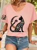 2026 New Summer Women's Fashion T-Shirt Short Sleeve 3D Cat Print Top Tees V-Neck Casual Woman Graphics Clothes Women's Clothing