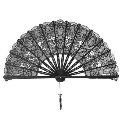 Compact Black Anime Fan Bamboo Folding Fan Costume Accessory Vintage Styles Lace For Everyday Carry