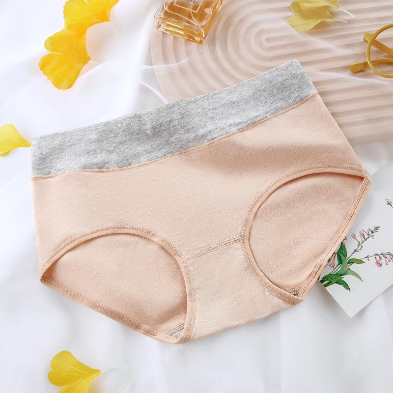 Antibacterial Breathable Cotton Women's Underwear Mid Waist Women's Fashion Underwear Elastic Solid Color Briefs