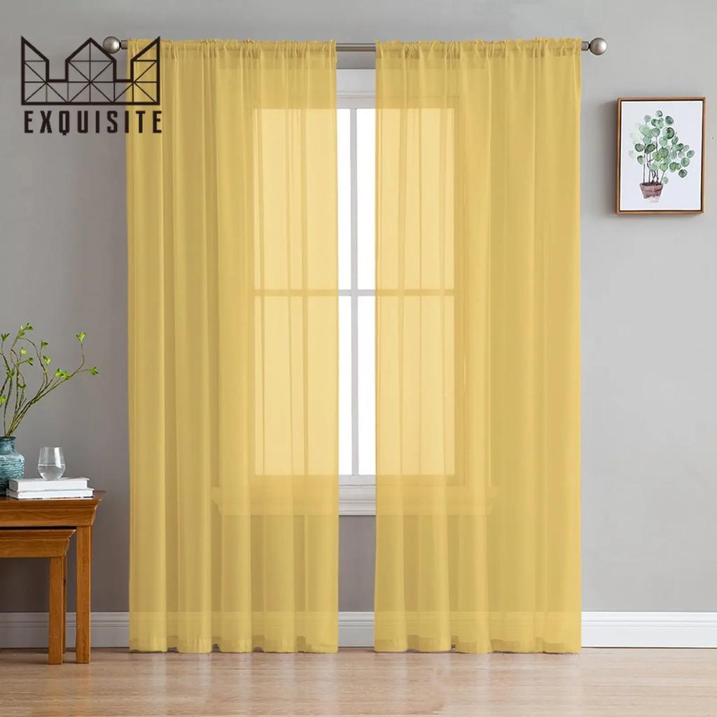 Yellow Solid Color Home Tulle Curtains for Bedroom Living Room Printed Sheer Curtains for Balcony Summer Home Decor