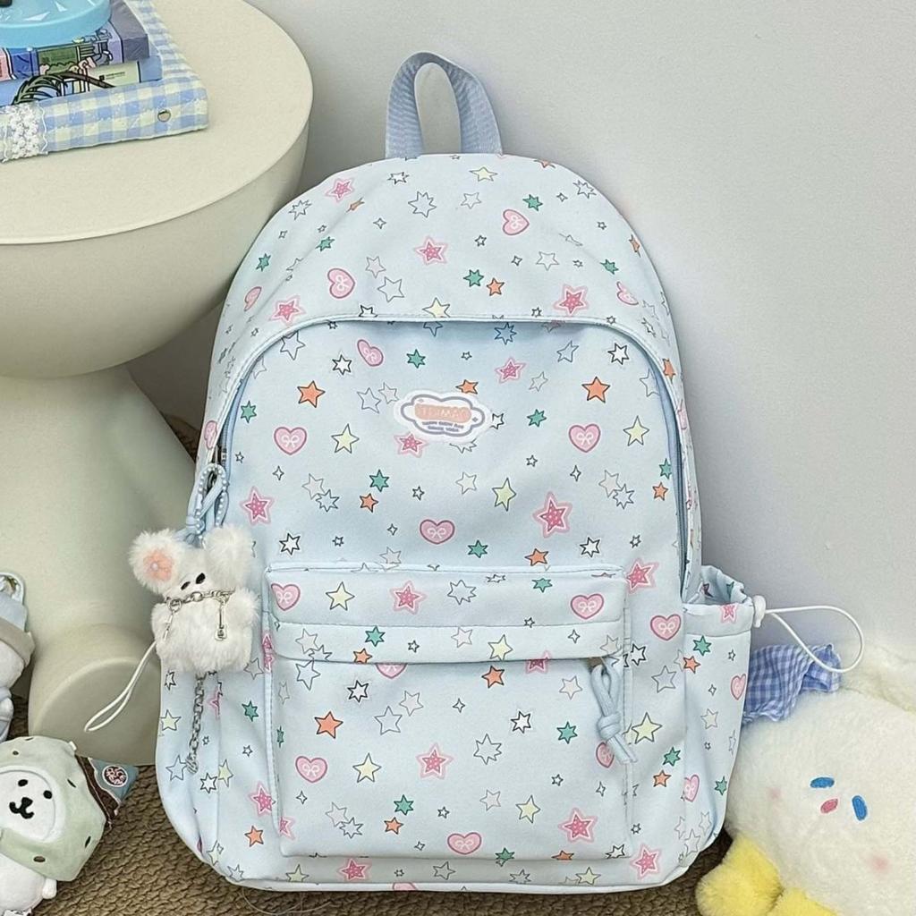 Schoolbag cute junior high school ins star floral backpack fresh college girl large capacity versatile backpack backpack