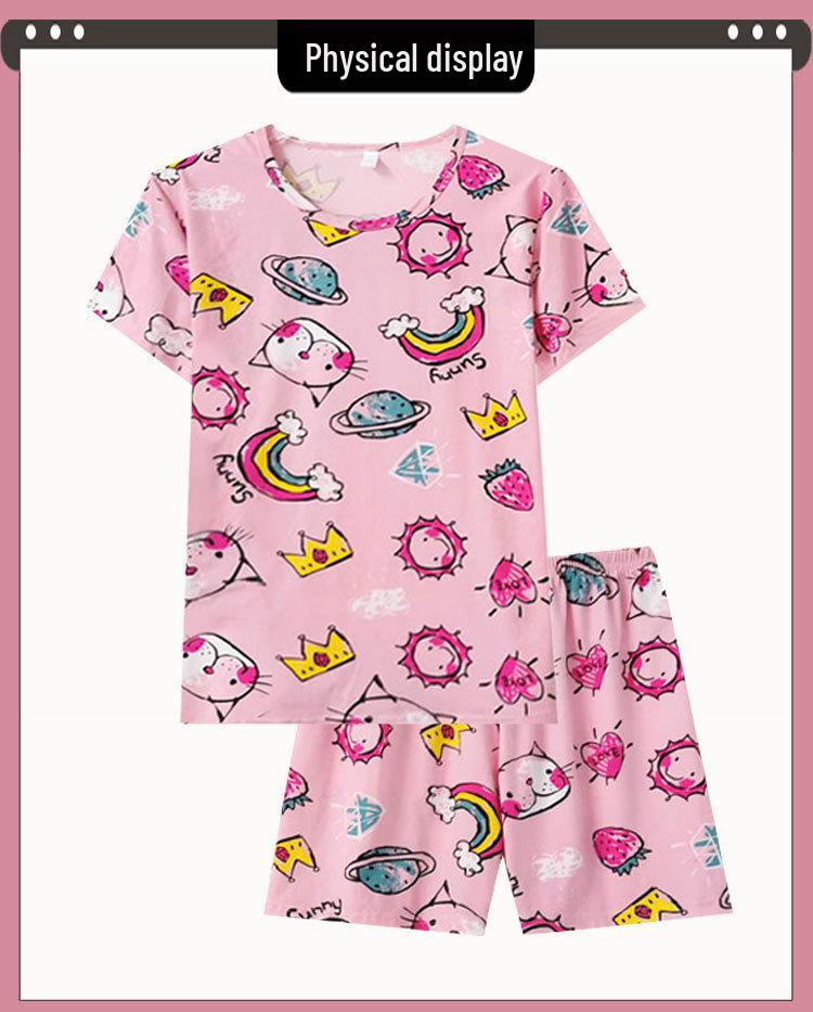 Women's Summer Cartoon Pajama Set - Cute Korean Style Christmas Short Sleeve & Shorts Homewear