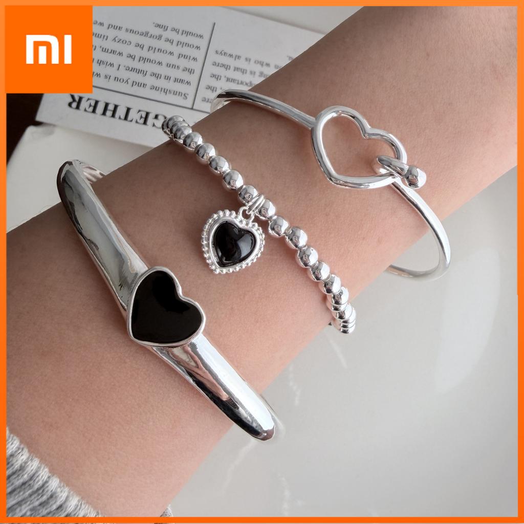 Xiaomi 100% Solid 925 Sterling Silver Metal Bracelet for Women Vintage Handmade Simple Heart Tassel Bracelet Birthday Gift Party