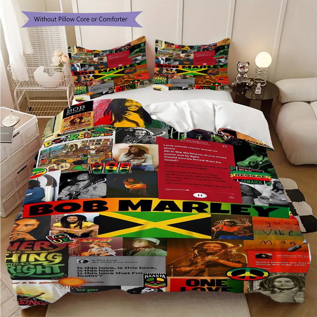 Vibrant Rasta Guitar Art Three-piece set (1 * duvet cover + 2 * pillowcase, without core) 2D Flat Christmas birthday gift Duvet cover and pillowcase