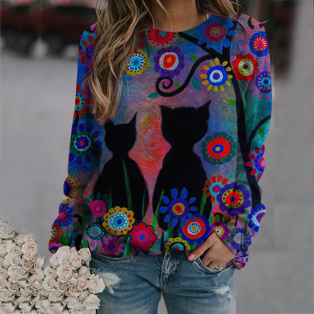 Autumn 3D Cat Printed Hoodies Fashionable Casual Sports Long Sleeved Women's Hoodies
