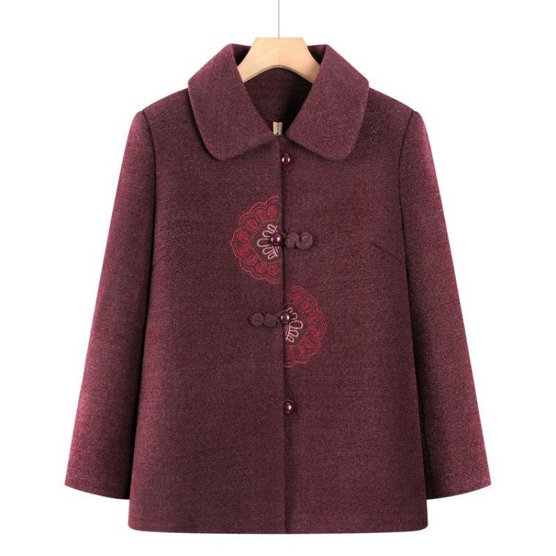 New Autumn and Winter Woolen Jacket with Fleece To Keep Warm, Old Lady Winter Top Thickened