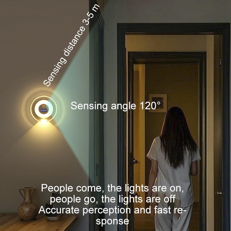 Smart LED Wall Lamp with Remote & Motion Sensor - Bedside Night Light with Clock & USB Charging