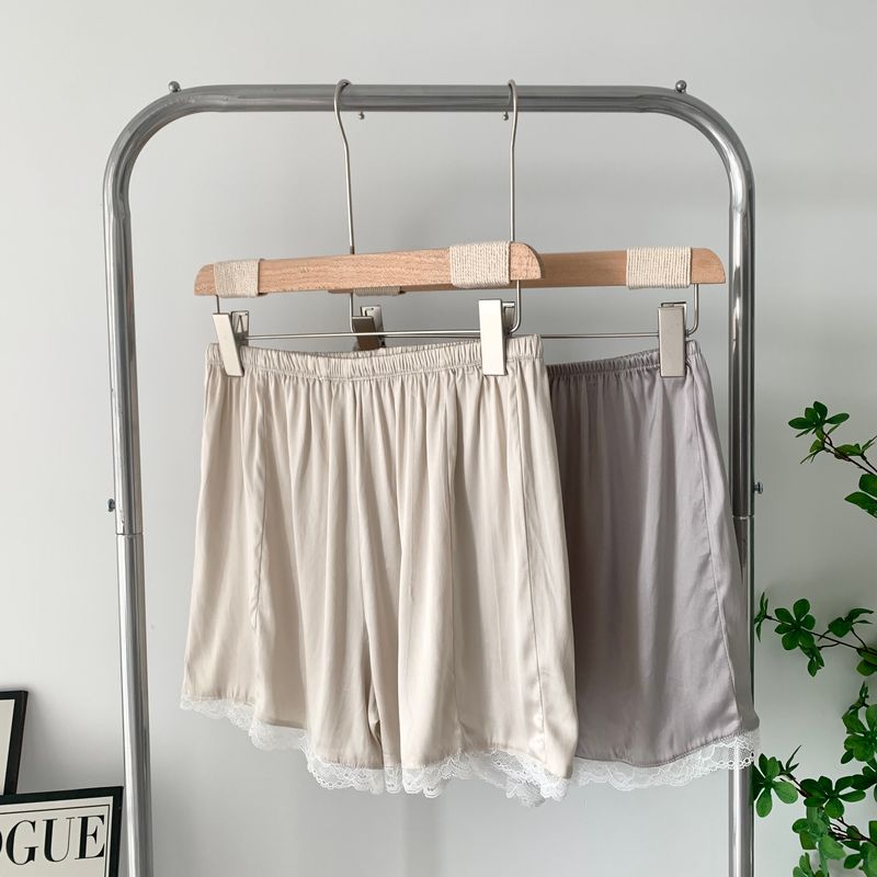 Pure Silk Base Shorts White Safety Pants Easiest for Match Loose Plaid Slimming Anti-Emptied Lace Women's Mulberry Silk