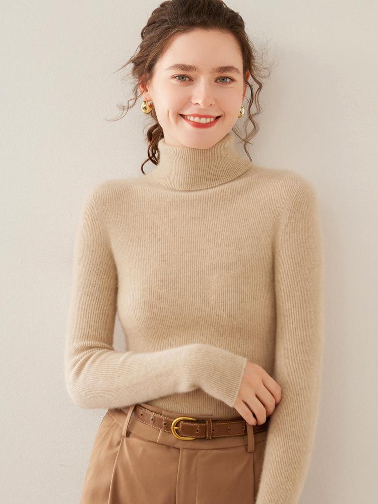 Women's Slim Fit Cashmere Knit High Neck Sweater Long Sleeve Wool Base Layer