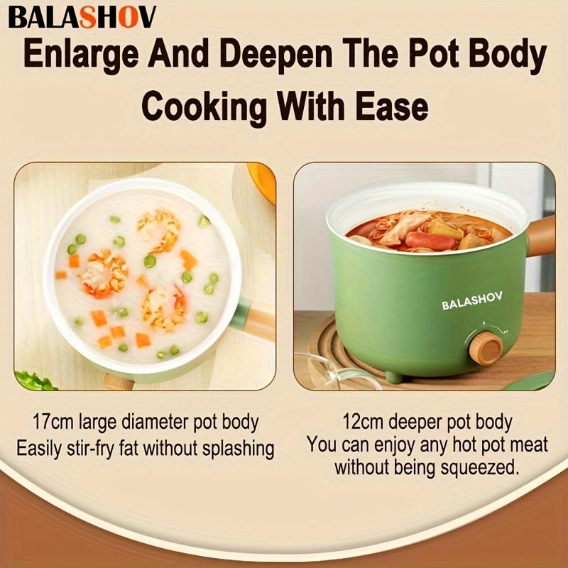 Non-stick electric pot with steamer rack, portable mini quick ramen cooking pot, adjustable power supply, non-stick wok, for cooking