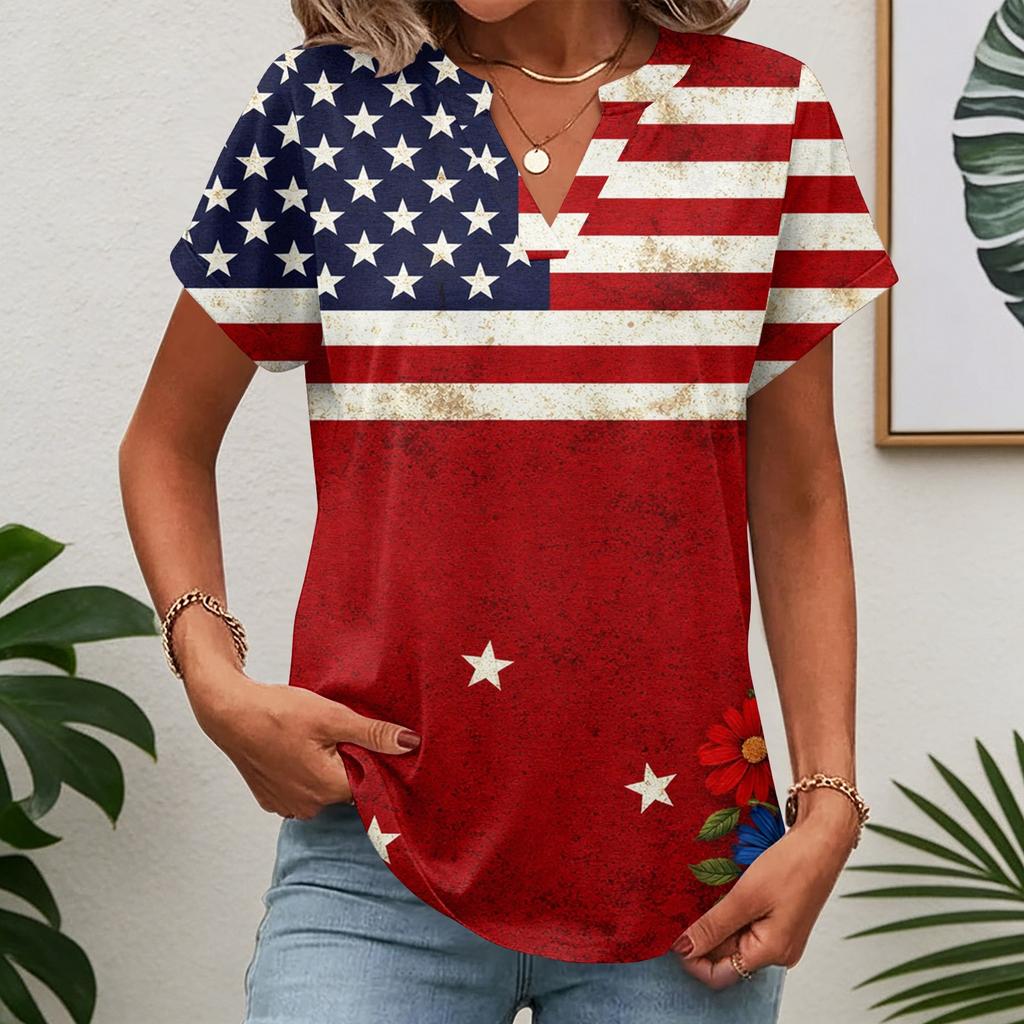 Women V Neck Short Sleeve Butterfly Print T Shirt Casual Loose Fit Lightweight Summer Top Blouse for Daily Wear