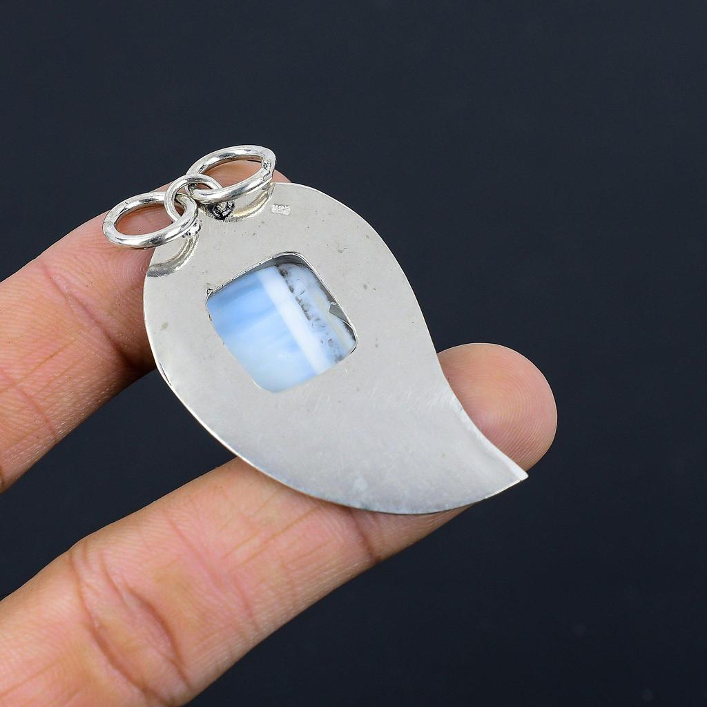 Presente de Casamento Para Ela Pingente de Pedra Preciosa Opal Blue Owyhee Natural em Prata 925