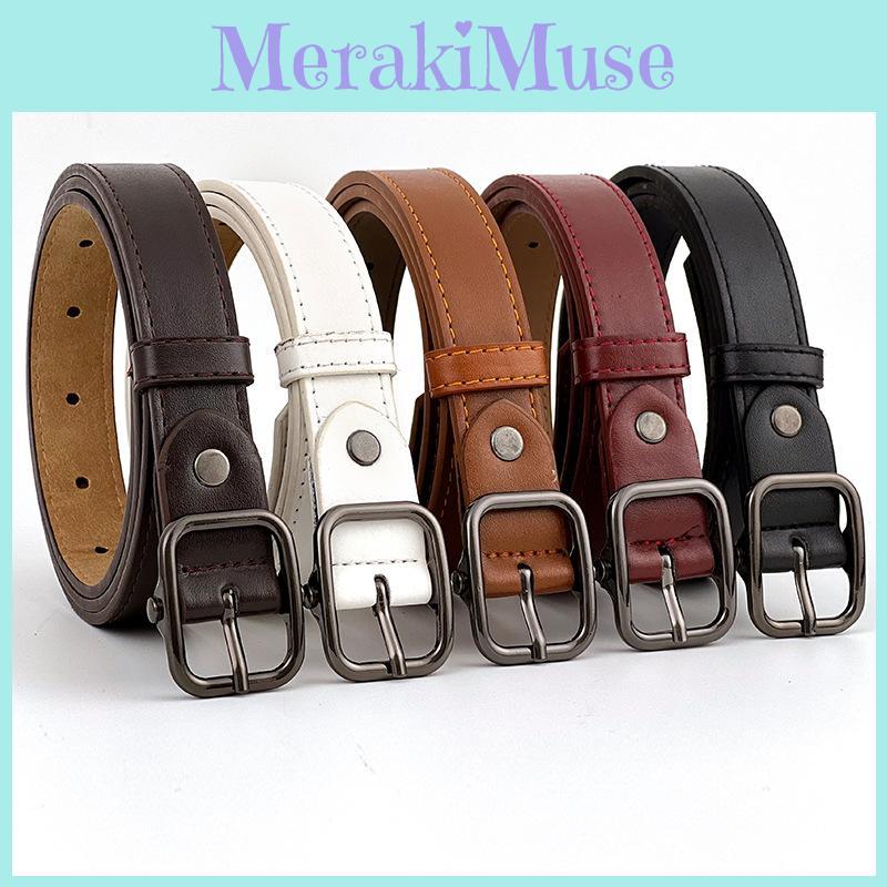 Minimalist Leather Pu Square Buckle Belt With Metal Pin Buckle For Wear Daily