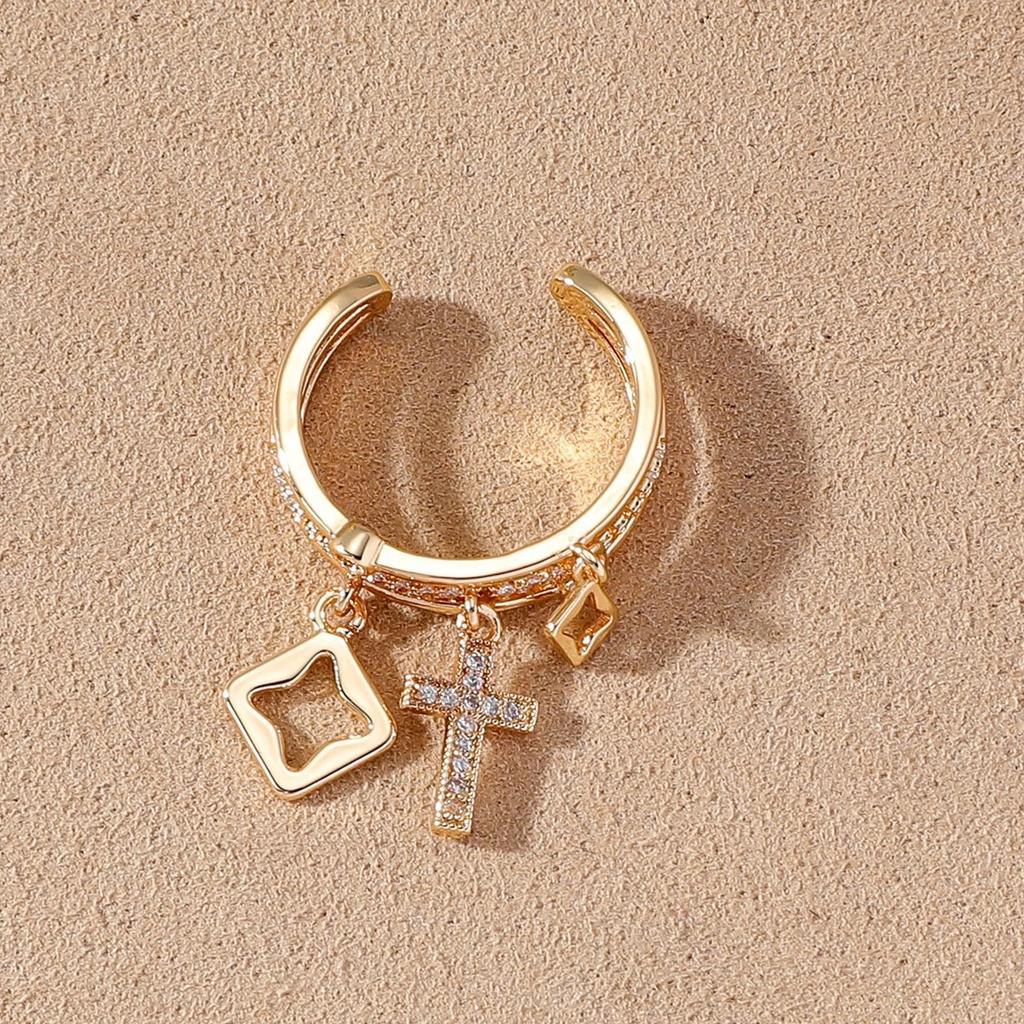 Nwe 18 K Gold Plated Sun Rings for Women Natural Stone Inlaid In Hollow Metal Texture Ring Trendy Jewelry