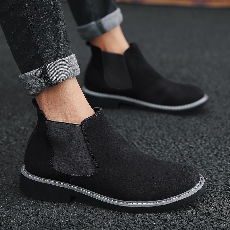 Autumn and Winter High Shoes Men's Large Size Velvet Cotton Shoes Leather Boots Short Boots Snow Boots Martin Boots Men's Genuine Leather Chelsea