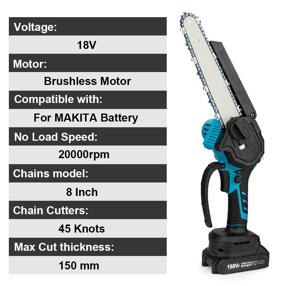 Brushless Cordless Electric Chain Saw Handheld Woodworking Pruning Chainsaw Portable Garden Power Tools