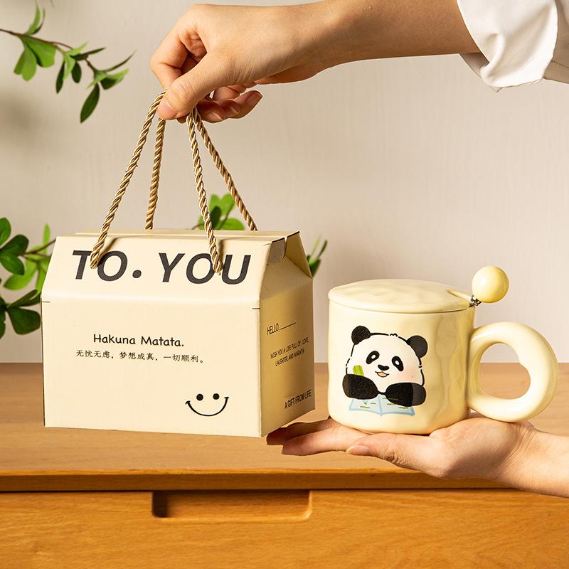 Graduation Gift for Teacher Souvenirs for Girls Ceramic Mug with Lid Panda Water Cup Practical Cup Men