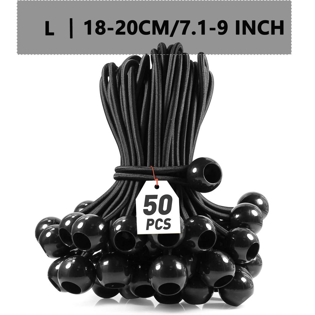 Ball Bungee Cords 4/6/9 Inch,50 Pcs Tarp Ball Bungee Ties Heavy Duty Canopy Tie Downs For Camping,Tent Poles With Uv Resistant