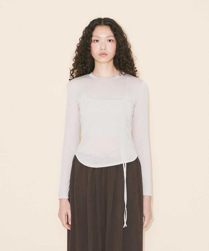 Yuupeu Asymmetrical Shirred T-Shirt - Oatmeal