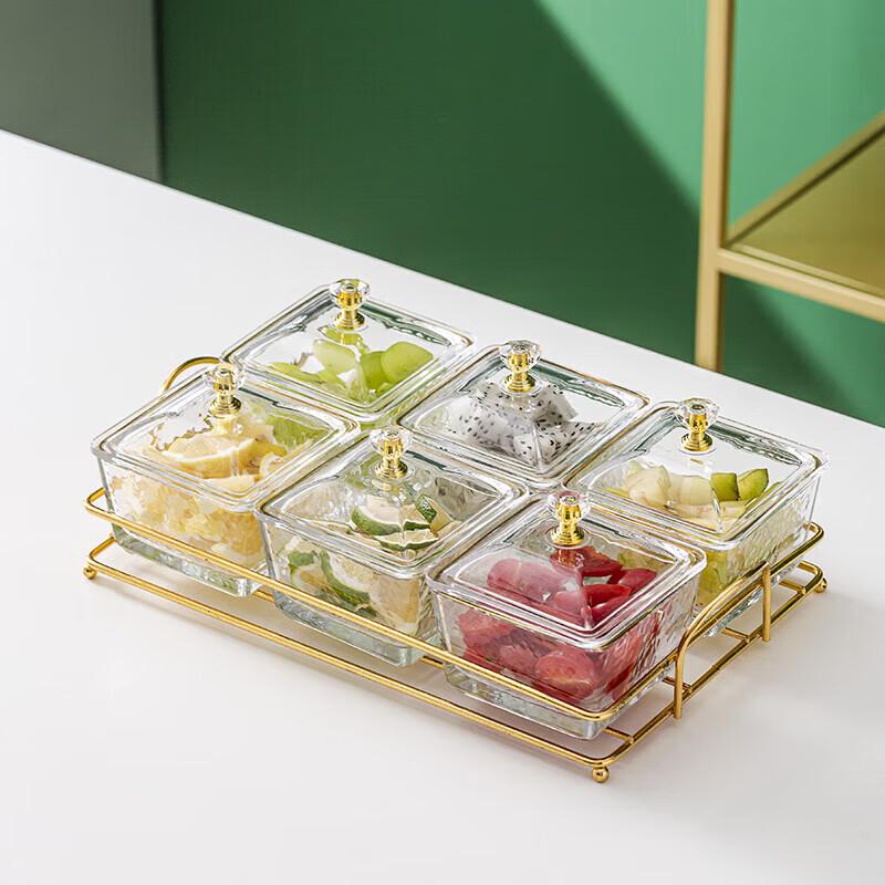 European Style Gold Rimmed Glass Compartmented Serving Tray