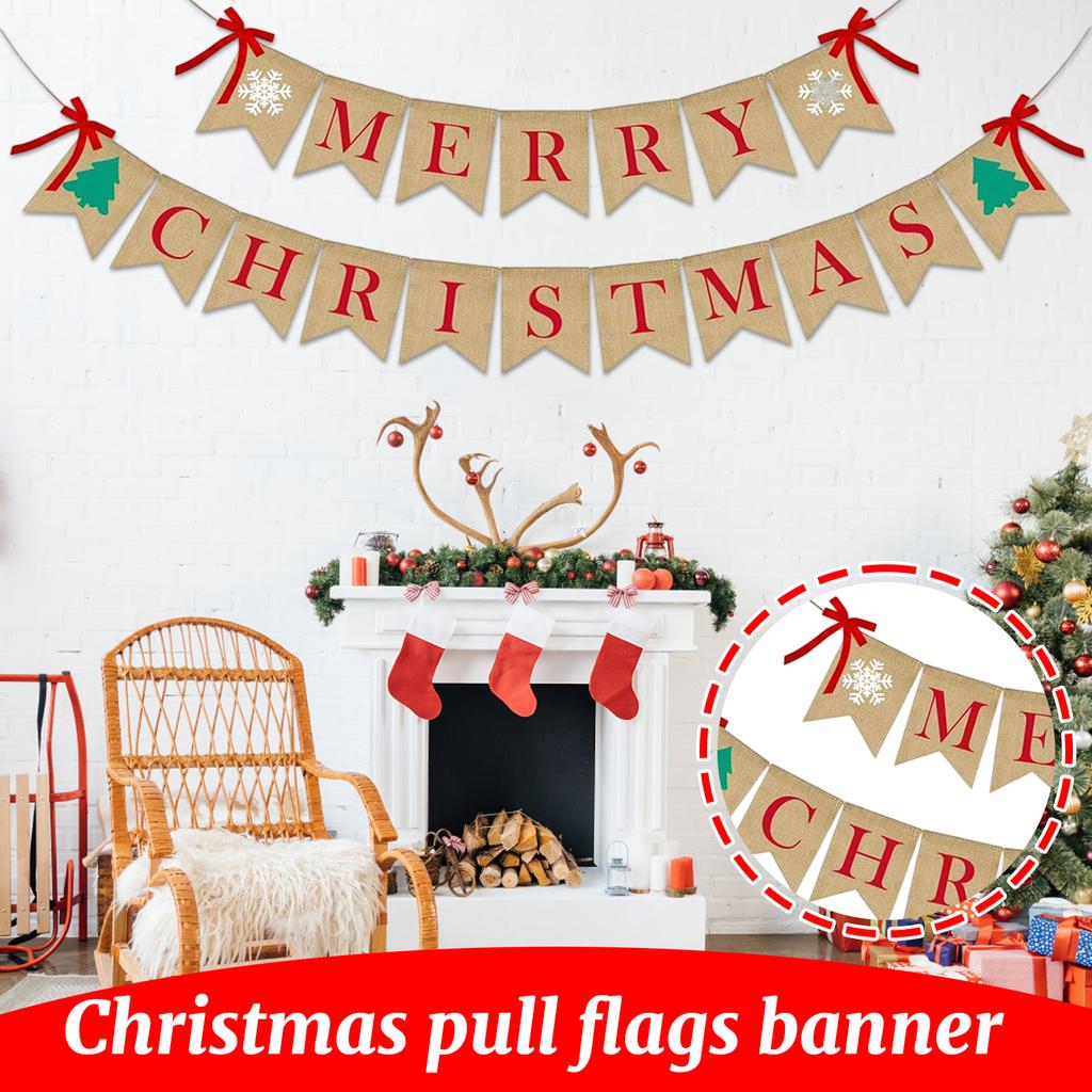 Merry Christmas Banner Christmas Sign Garlands Snowflake Christmas Tree Christmas Party Decorations Xmas Gift New Year