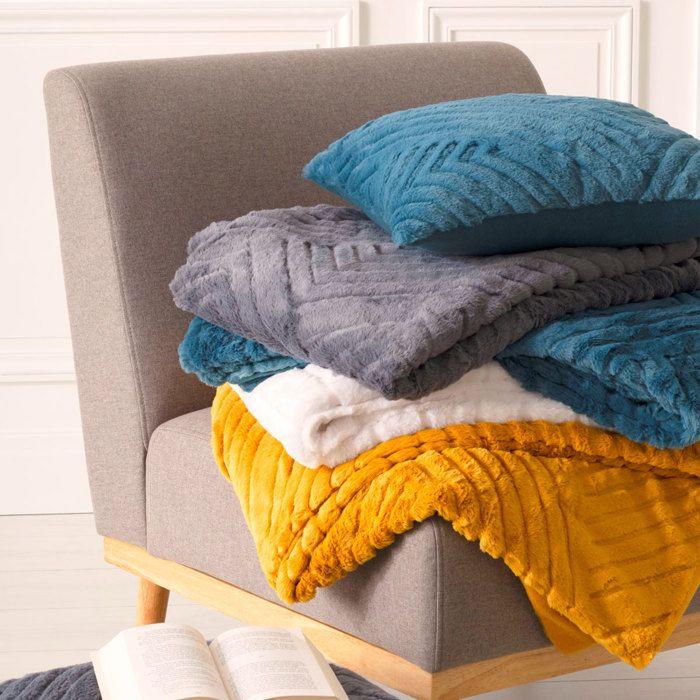 Plaid "3D Losange" flanelle gris ardoise 180x230cm - Atmosphera createur d'interieur