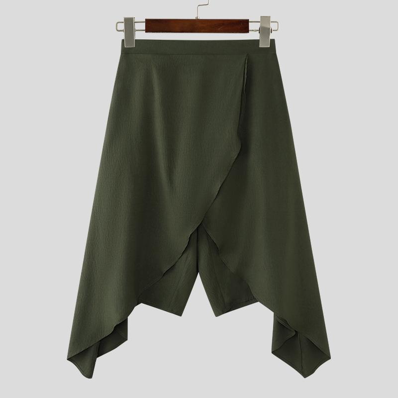 INCERUN Men Elastic Waist Irregular Layers Casual Loose Half Cuffed Pants