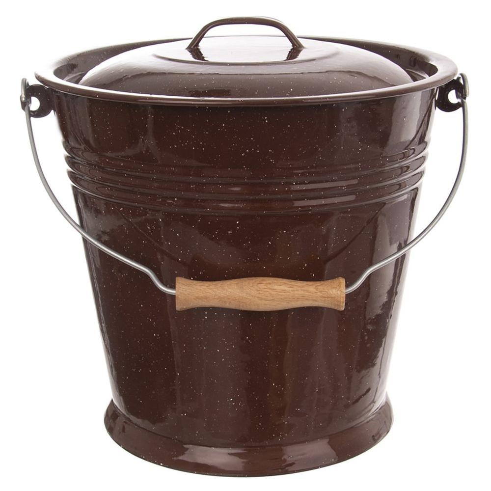 Enameled food milk bucket with lid, brown 10 l