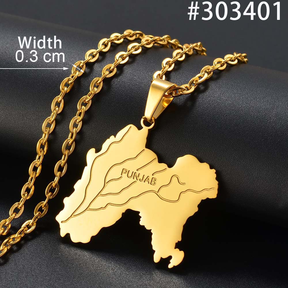 Anniyo 3.2CM Punjab State Pendant Necklace Stainless Steel Jewelry for Women Men #303301