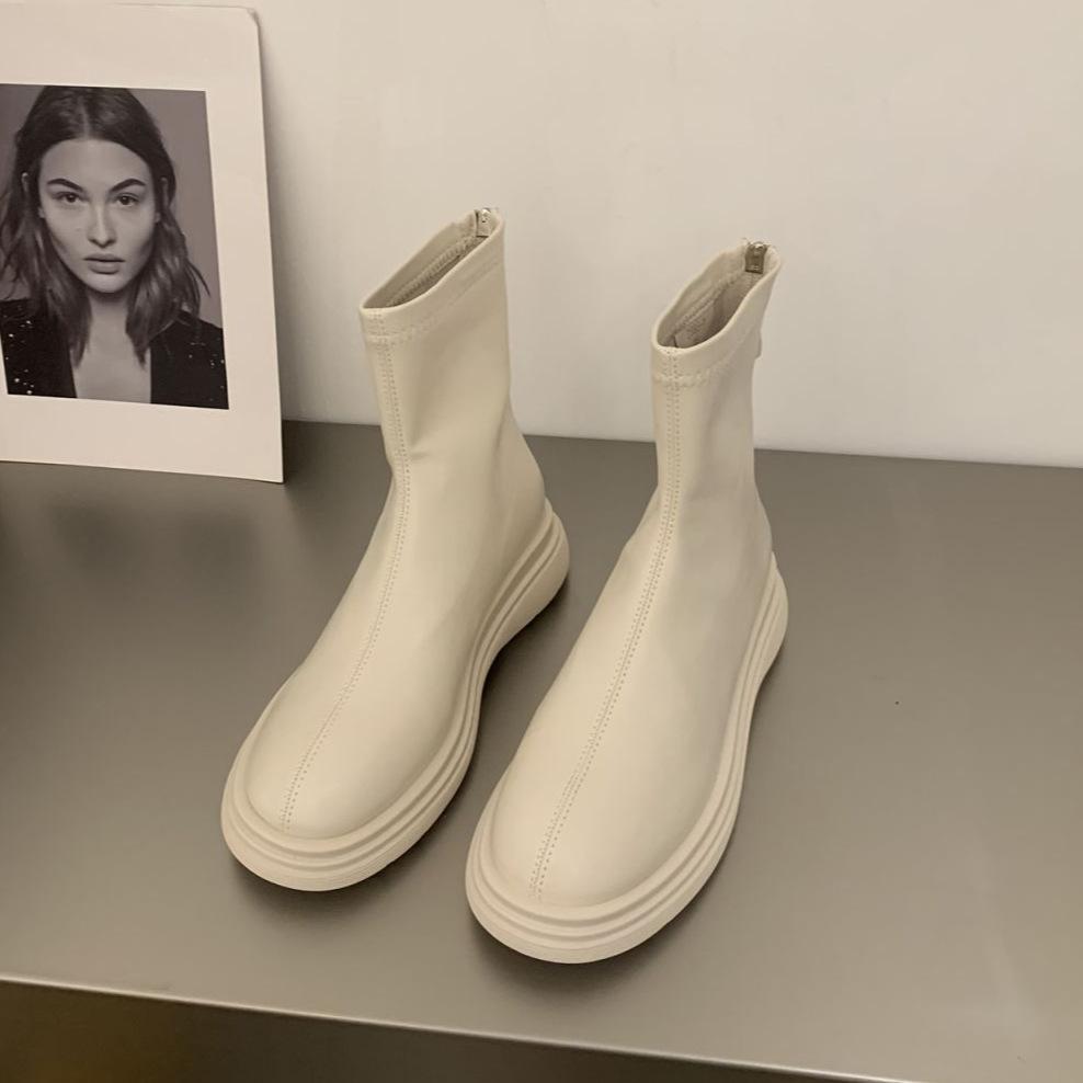 Thick-soled Martin boots women's new Chelsea boots in autumn and winter 2025 French thin small fragrant bare boots velvet short boots