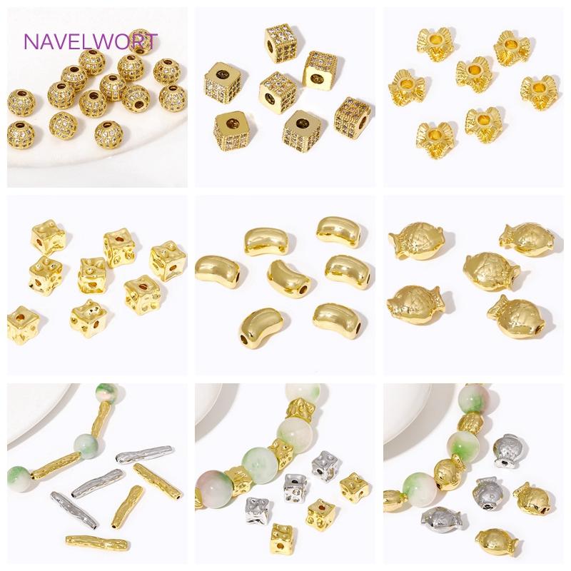 Luxury Zircon Crystal Beads 18K Gold Plated Brass Round Spacer Beads,Separators For Beads,DIY Beading Jewelry Making Fittings