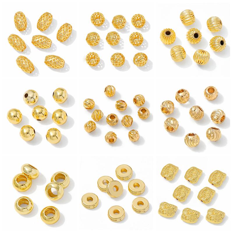 14K/18K Vergoldete Hohl-Abstandshalter-Perlen, Trennstück für Perlen, Ovale lose Perlen für Armbandherstellung Zubehör, Schmuckzubehör